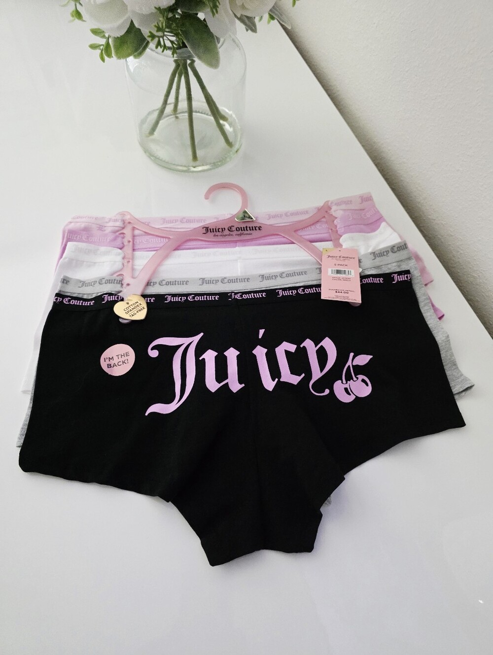 JUICY COUTURE🩷 Brand New 5-Pack Cotton Spandex Tag Free Boyshorts SIZE L
